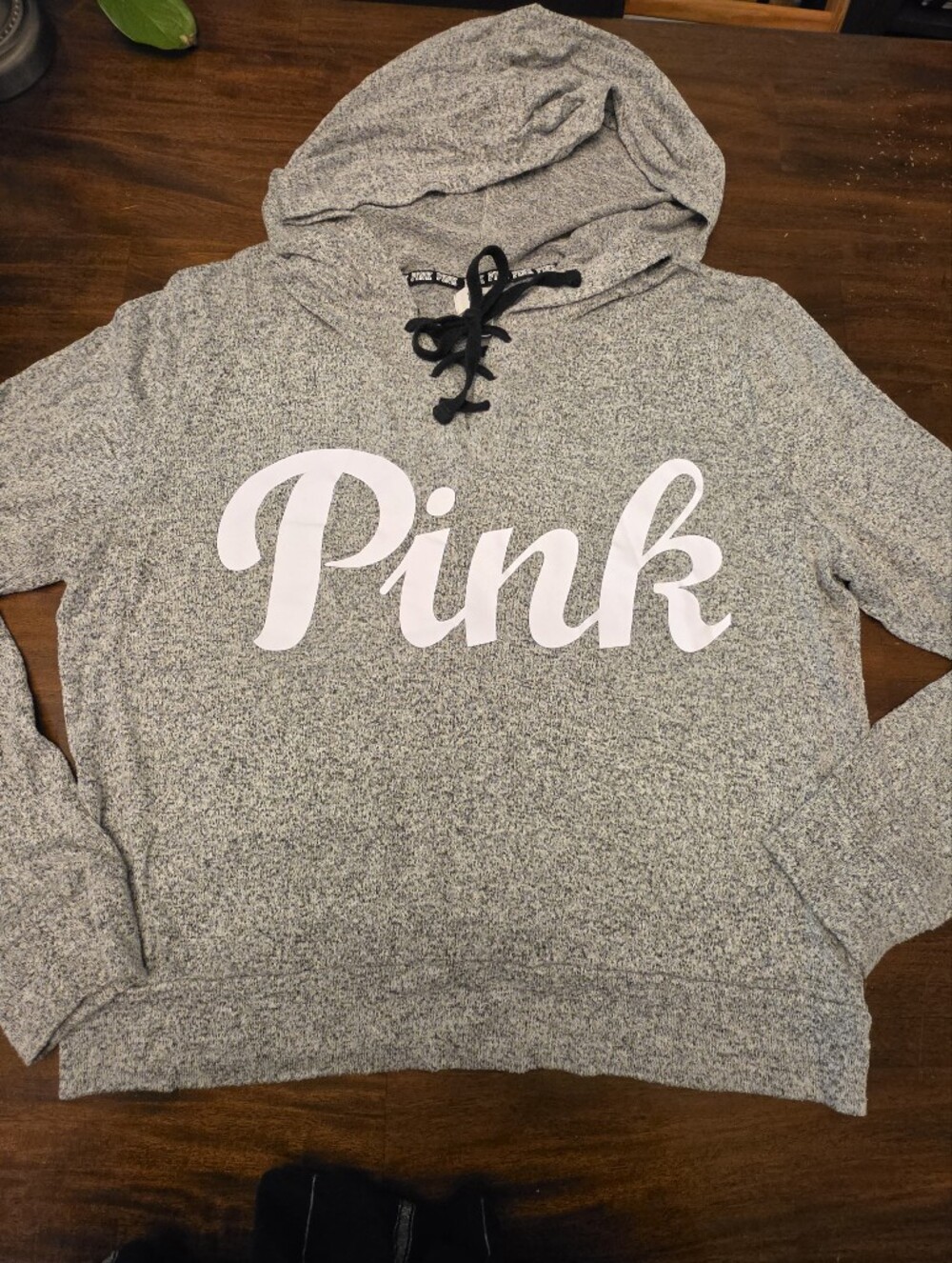 Victoria's Secret PINK Heathered Gray Pullover Hoodie Sweatshirt White Logo